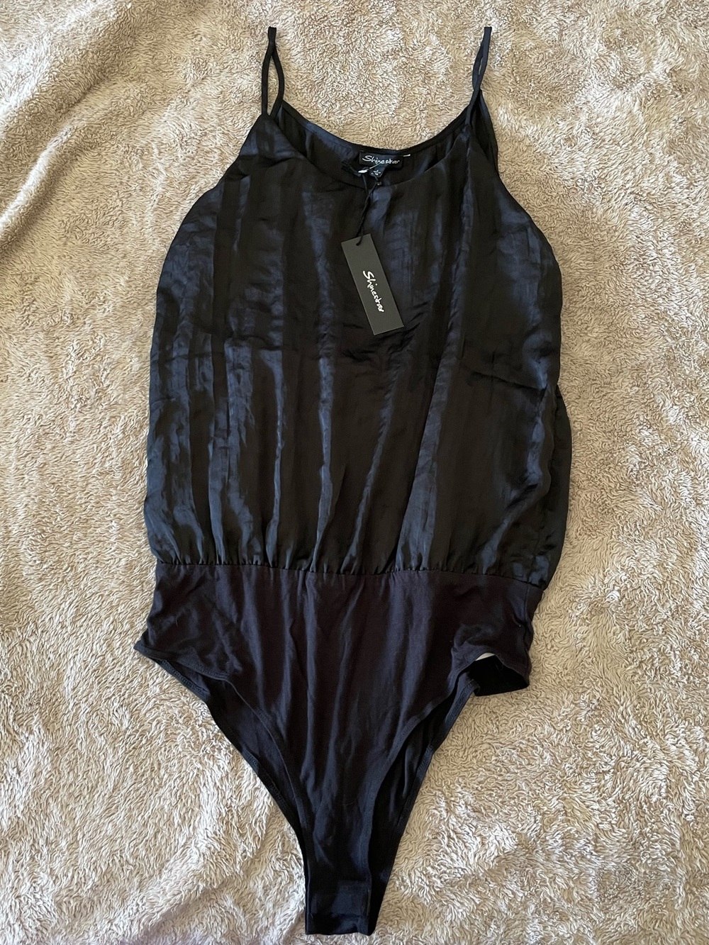 New with tag! Shinestar Black Satin Tank Bodysuit